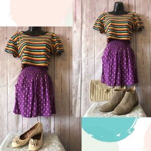 STYLED XS Striped Baby Tee & XS Colorful Crinkled/Pleated Mini Skirt